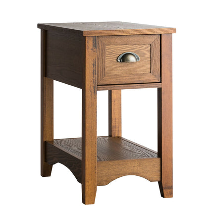 Set of 2 End Tables With Drawer and Shelf, Walnut