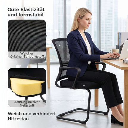 Set of 2 Ergonomic Black Conference Chairs with Sled Base
