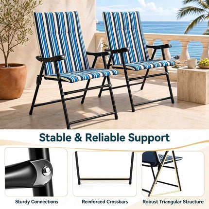 Set of 2 Folding Beach Chairs, High Backrest, 150 kg Capacity