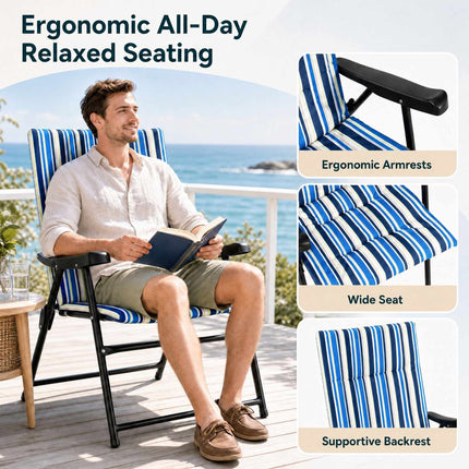 Set of 2 Folding Beach Chairs, High Backrest, 150 kg Capacity