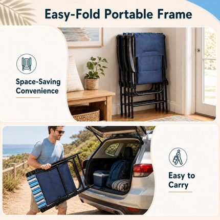 Set of 2 Folding Beach Chairs, High Backrest, 150 kg Capacity