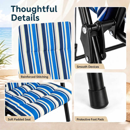 Set of 2 Folding Beach Chairs, High Backrest, 150 kg Capacity