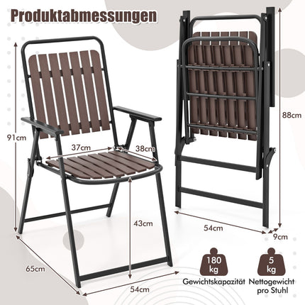 Sada 2 ks skládacích zahradních židlí – 180 kg, PP laťkový sedák
