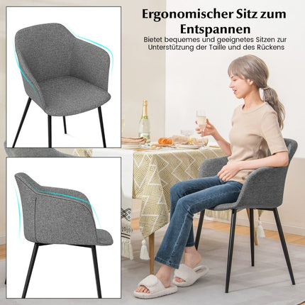 Sada 2 ks šedých ergonomických jídelních židlí se lněným sedákem