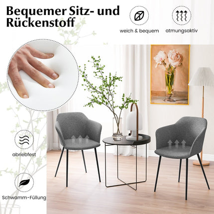 Sada 2 ks šedých ergonomických jídelních židlí se lněným sedákem