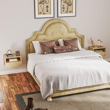 Floating bedside table - natural wood, drawer, shelf