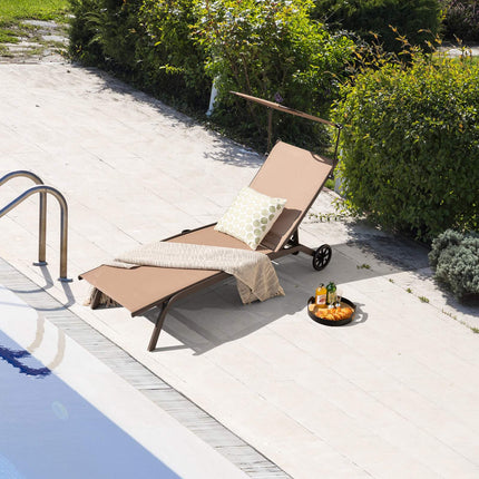 Set of 2 Metal Patio Loungers with Canopy & Wheels