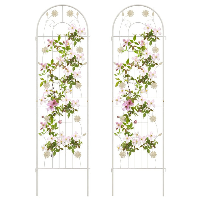 Sada 2 ks kovových treláží, dekorativní zahradní plot, samostatně stojící treláž 180 cm x 50 cm bílá