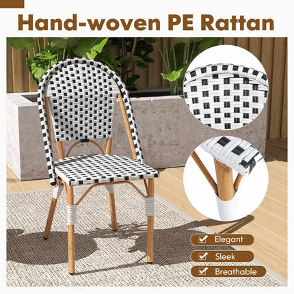 Set of 2 Outdoor Armless Rattan Dining Chairs, White
