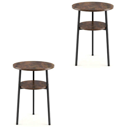 Set of 2 Round Coffee Tables, Brown, 39 cm, Steel Frame