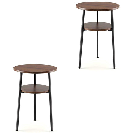 Set of 2 Round Walnut Coffee Tables with Steel Frame