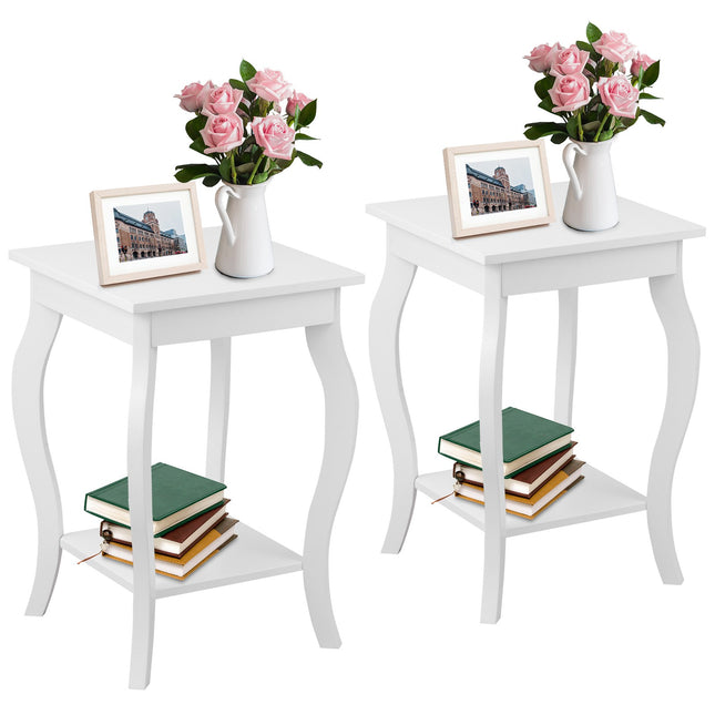 Set van 2 witte bijzettafels met opbergplank.
