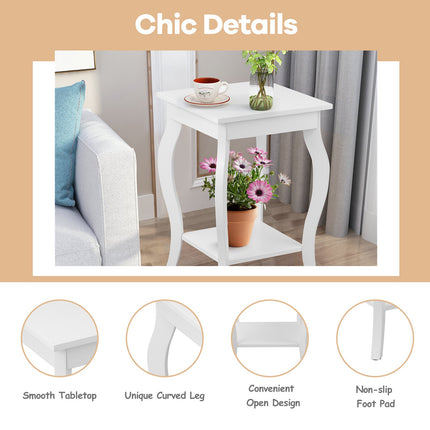 Set of 2 White Accent Side Tables With Storage Shelf