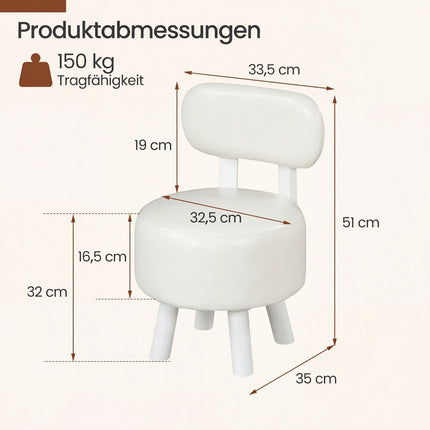 Sada 2 ks stoliček z bílé umělé kůže s opěradlem, nosnost 150 kg