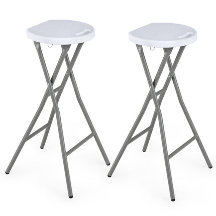 Set of 2 White Folding Bar Stools with HDPE Seat, 70 cm