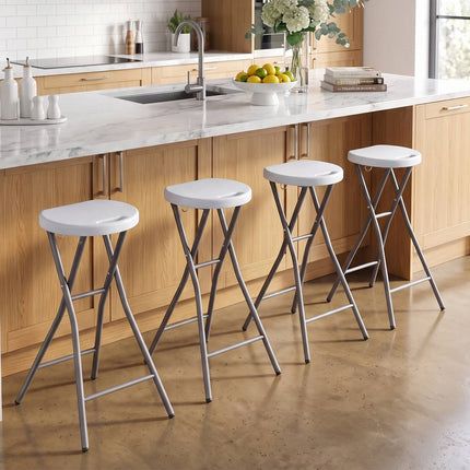 Set of 2 White Folding Bar Stools with HDPE Seat, 70 cm