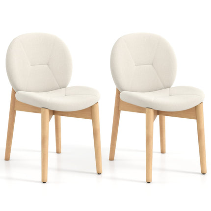 Set of 2 White Padded Dining Chairs with Rubberwood Legs