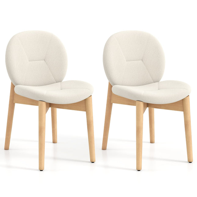 Set van 2 witte gestoffeerde eetkamerstoelen met poten van rubberhout.