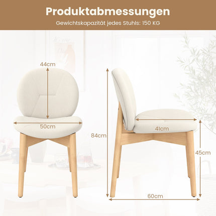 Set of 2 White Padded Dining Chairs with Rubberwood Legs