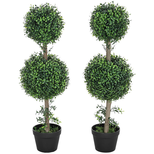 Sada 2 ks umělých rostlin, umělý buxus, s UV ochranou, s květináčem, zelená