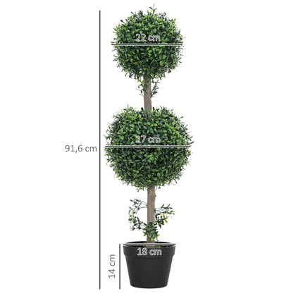 Set of 2 artificial plants, artificial boxwood plants, UV-protected, with pot, green