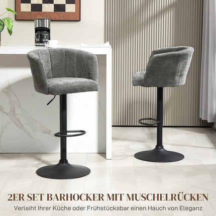 Height adjustable swivel bar stools, set of 2, dark gray linen