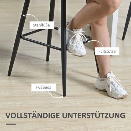 Velvet bench stool with footrest, set of 2 - light grey