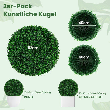 Sada 2 ks buxusových koulí 52 cm buxusové koule UV odolná tvarovaná umělá rostlina tmavě zelená