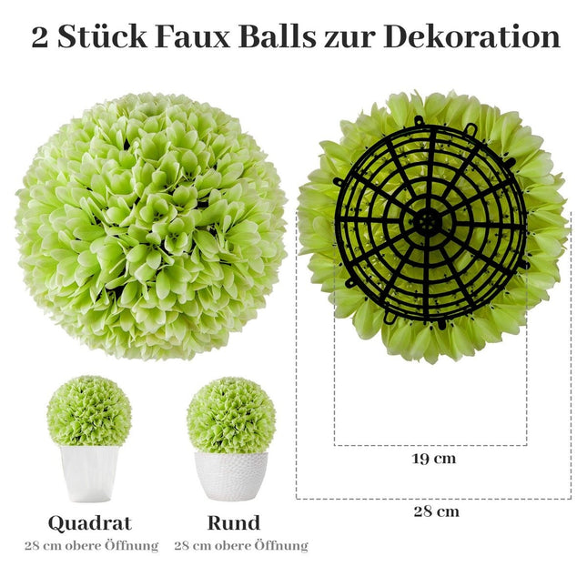 Sada 2 ks buxusových koulí, UV odolné dekorativní koule, tvarovaná umělá rostlina, dekorativní rostlina, průměr 28 cm, zelená