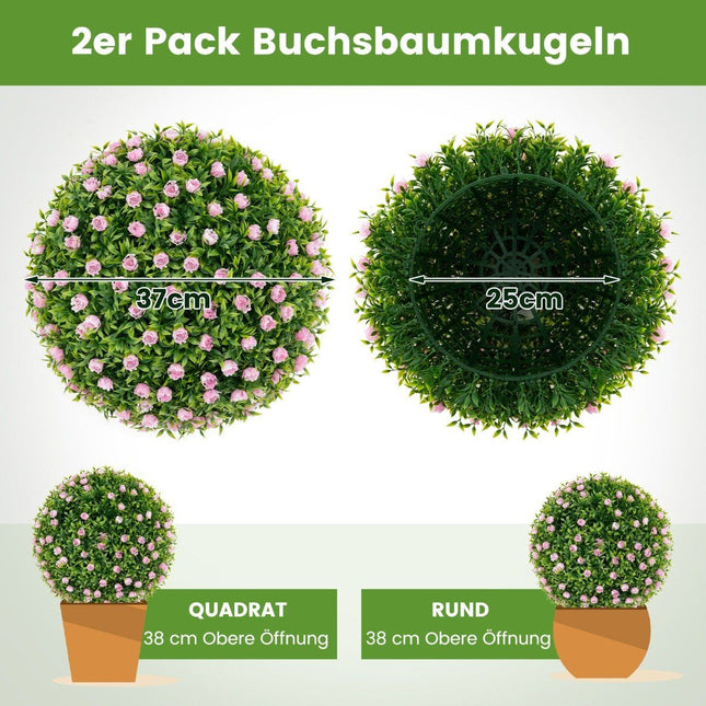 Sada 2 ks buxusových koulí, UV odolné dekorativní koule, tvarovaná umělá rostlina, dekorativní rostlina, průměr 37 cm