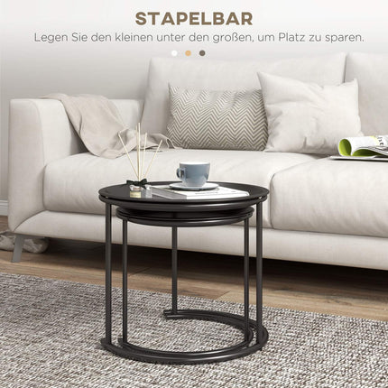 Kulatý konferenční stolek, sada, stohovatelná ocel, Ø43/35 cm, černá