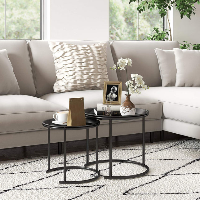 Round coffee table set, Stackable steel, Ø43/35 cm, Black