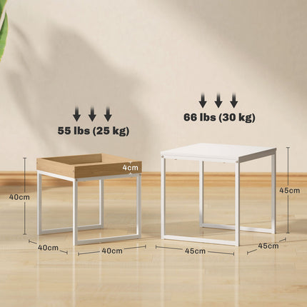 Čtvercový konferenční stolek, sada – bílá a dub, ocelový rám, nosnost 30 kg