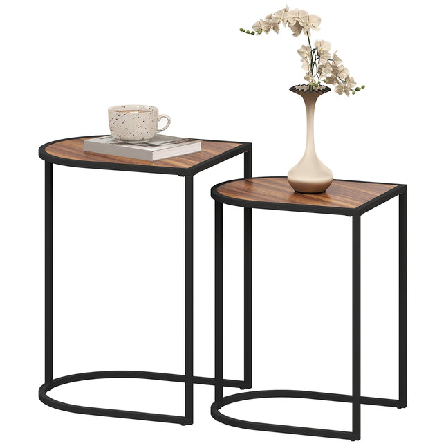 Quadratische Couchtische mit Stahlgestell, 2er-Set, braun und schwarz