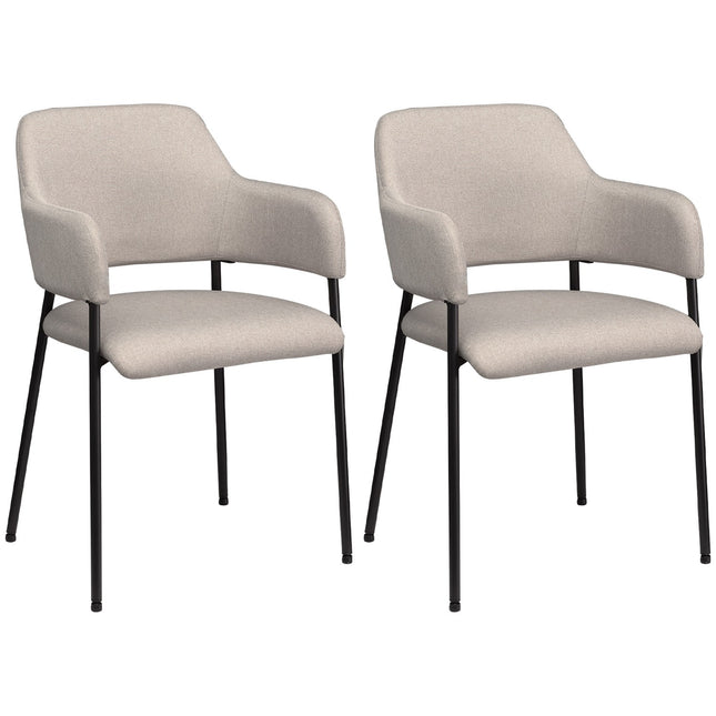 Beige upholstered dining chairs, set of 2 - Steel legs, 54x54x84 cm