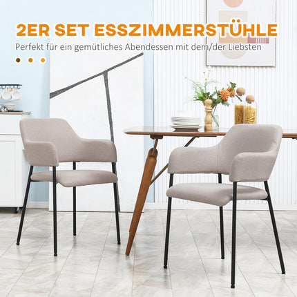 Beige upholstered dining chairs, set of 2 - Steel legs, 54x54x84 cm