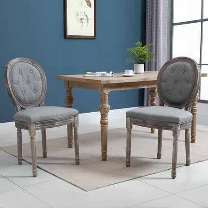 Gray retro dining chairs, upholstered, breathable linen, set of 2