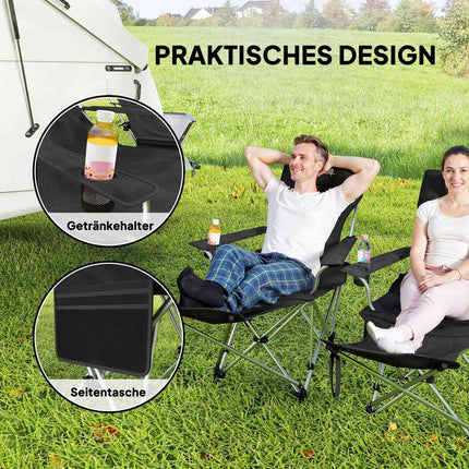 Folding camping chairs with footrest & drink holder - 120kg