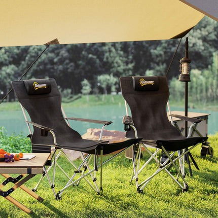 Folding camping chairs with footrest & drink holder - 120kg
