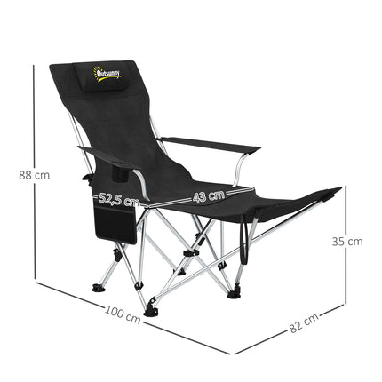 Folding camping chairs with footrest & drink holder - 120kg
