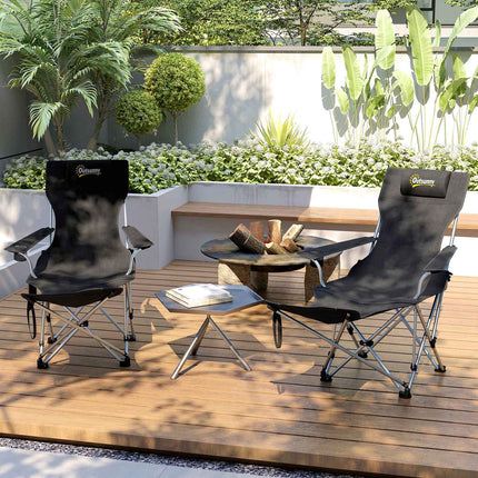 Folding camping chairs with footrest & drink holder - 120kg