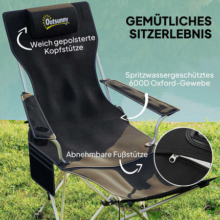 Folding camping chairs with footrest & drink holder - 120kg