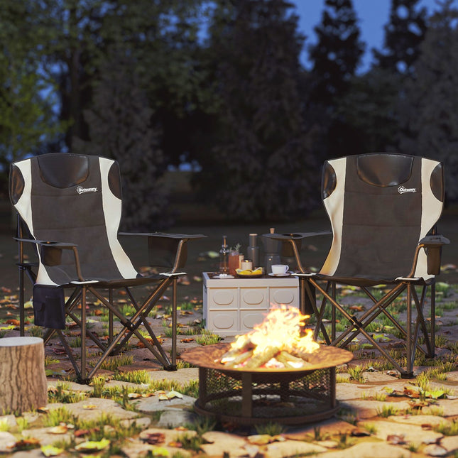 Set van 2 opvouwbare campingstoelen met armleuningen, bekerhouder, hoofdsteun, koeltas, outdoor klapstoel, draagvermogen tot 120 kg, gevoerde visstoel, tuinstoel voor tuinkamperen