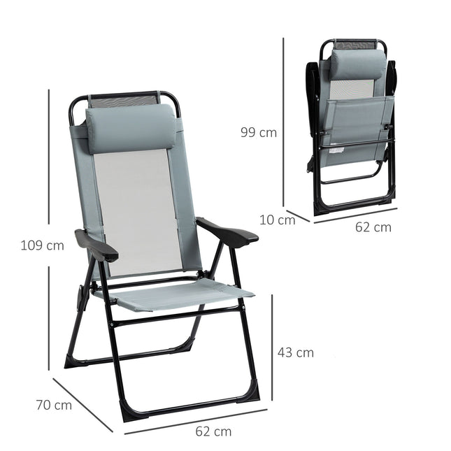 Set van 2 opvouwbare tuinstoelen met verstelbare rugleuning en armleuning, campingstoel belastbaar tot 120 kg voor tuin en balkon