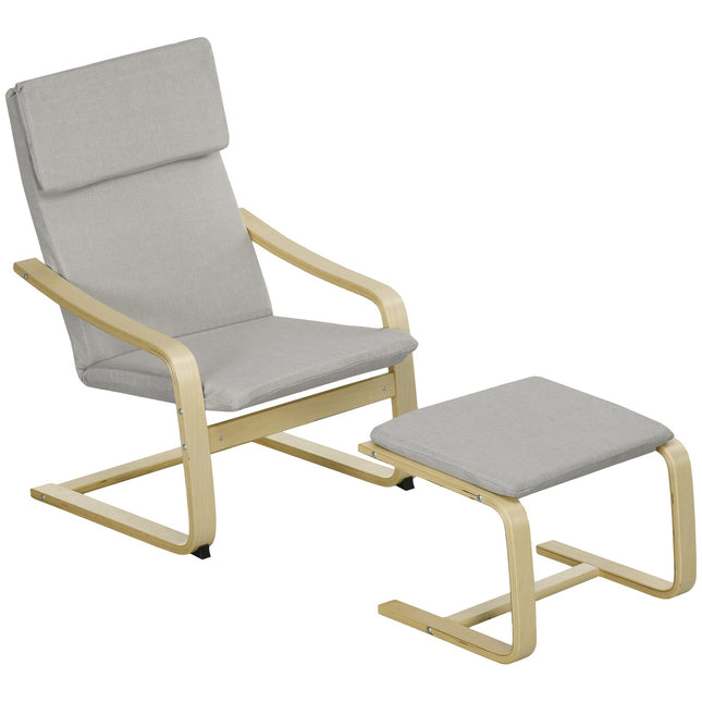 Lounge chairs Set with stool - Linen cover, light grey