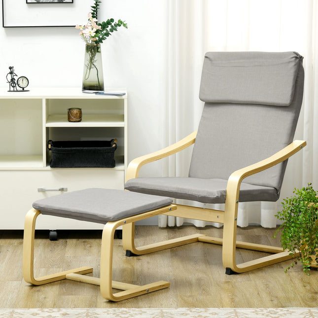 Lounge chairs Set with stool - Linen cover, light grey