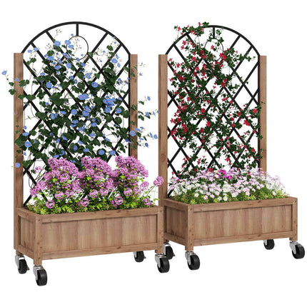 Raised garden bed with trellis and wheels - Wood, 152x25x97 cm