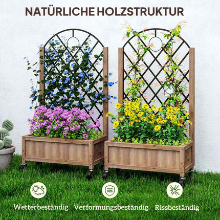 Raised garden bed with trellis and wheels - Wood, 152x25x97 cm