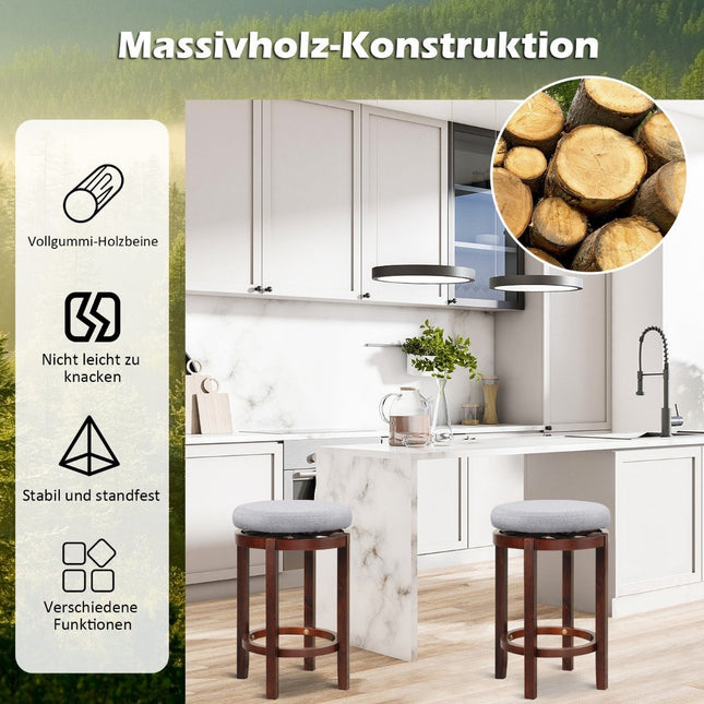 Set van 2 krukken in barhoogte 66 cm hoog draaibare barkrukken 42 x 42 x 66 cm grijs en bruin