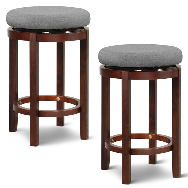Set van 2 krukken in barhoogte 66 cm hoog draaibare barkrukken 42 x 42 x 66 cm grijs en bruin